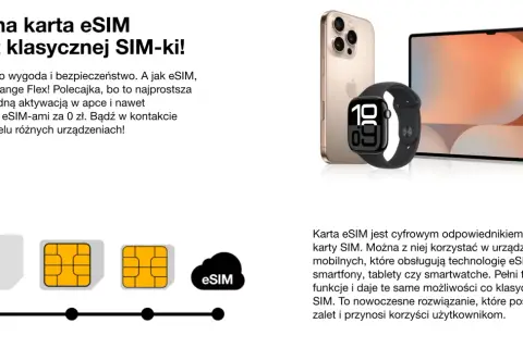 Cyfrowa karta eSIM od Orange Flex to wygoda i bezpieczeństwo. Używaj jej na smartfonie, zegarku i tablecie.