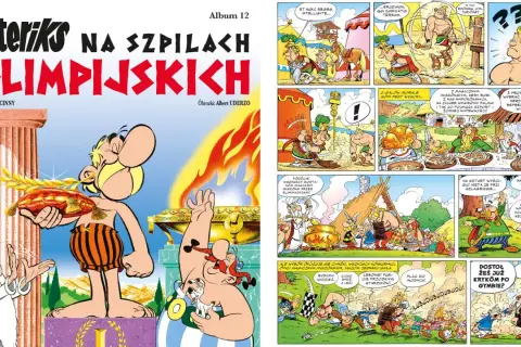 Asteriks i Obeliks na olimpiadzie. Obeliks z wieńcem laurowym, Asteriks z wieńcem laurowym.