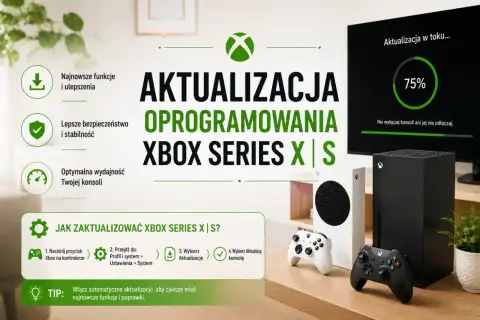 Aktualizacja oprogramowania Xbox Series X|S zapewnia najnowsze funkcje i poprawki. Na ekranie widać postęp 75%.