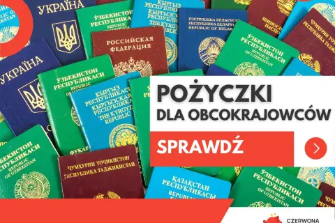 Paszporty różnych krajów, w tym Ukrainy, Uzbekistanu i Rosji, symbolizują dostępność pożyczki dla obcokrajowców.