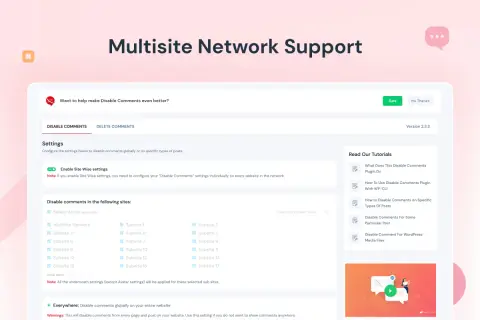 Ustawienia wtyczki do WordPress, pokazujące jak wyłączyć komentarze na poszczególnych podstronach lub globalnie.