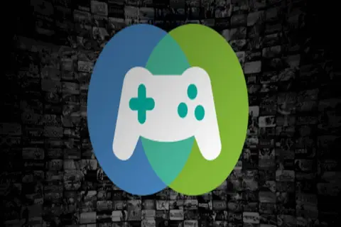 Ikona kontrolera gier na tle ścianki z okładkami gier Steam. Dowiedz się, jak udostępnić bibliotekę gier Steam.
