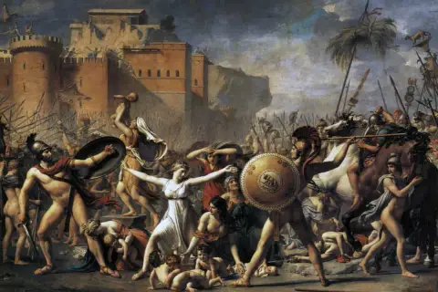 Das berühmte Gemälde im Louvre zeigt die Sabinerinnen zwischen den kämpfenden Römern und Sabinern.