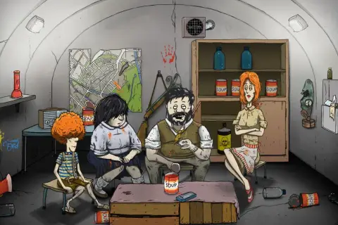 Rodzina w schronie, otoczona zapasami i mapą, czeka na lepsze czasy. Może to scena z jednej z najlepszych gier indie?