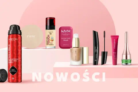 Kosmetyki do makijażu: spray L'Oreal, puder Paese, podkład Golden Rose, róż NYX, podkład Kiko, tusz do rzęs, pomadka Everybody, eyeliner Affect. Cocolita opinie o nowościach.