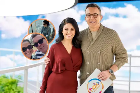 Katarzyna Cichopek i Maciej Kurzajewski w studio. W tle zdjęcia pary, która wygląda na szczęśliwą. Ile ma lat Cichopek? Tego nie wiemy, ale wygląda kwitnąco!