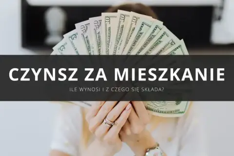 Dłonie trzymają wachlarz banknotów dolarowych. Napis "Czynsz za mieszkanie" sugeruje, że chodzi o koszty utrzymania.
