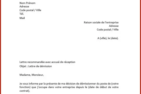 Modèle de lettre de démission avec préavis, pour informer l'employeur de votre départ. Ce document est essentiel pour le préavis démission hcr.