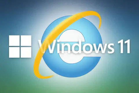 Ikona Internet Explorer na tle Windows 11.