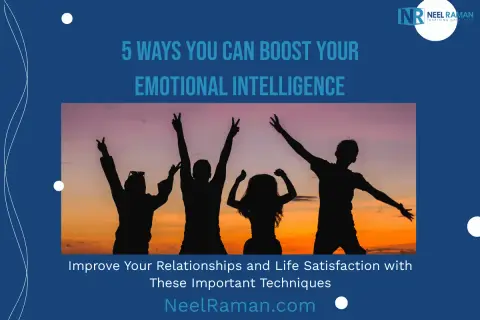 Silhouettes of four people celebrating at sunset. This image inspires self-discovery questions for boosting emotional intelligence and improving life satisfaction.