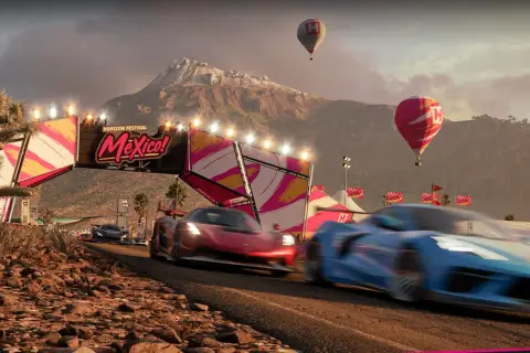 Wyścigowe samochody pędzą pod bramą Horizon Festival w Meksyku. Sprawdź forza horizon 5 wymagania, by dołączyć do zabawy!