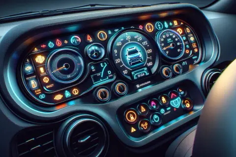 Cyfrowe zegary Dacia z podświetloną kontrolką zygzak, wskazującą na problemy z systemem stabilizacji toru jazdy.