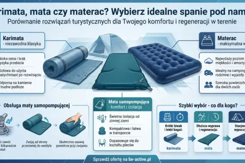 Jak działa mata samopompująca: odkręć zawór, poczekaj, zwiń. Idealna na dłuższą wyprawę i regenerację.