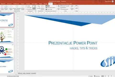 Jak zacząć prezentację w Powerpoincie? Widok slajdów, menu i tytuł "Prezentacje Power Point".
