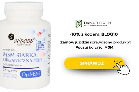 Suplement diety Aliness MSM Siarka Organiczna Plus, 180 tabletek. Poczuj korzyści MSM dla zdrowia i urody.