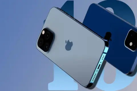 Dwa iPhone'y 13 w zbliżeniu, jeden jasnoszary, drugi granatowy. Zwróć uwagę na pojemność baterii i aparat.