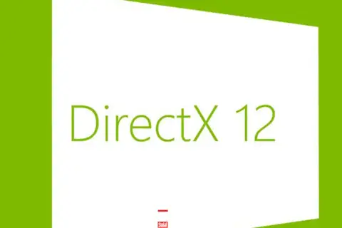 Zielone tło z białym prostokątem, na którym widnieje napis "DirectX 12".