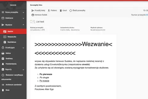List polecony z ZPO dla Ireneusza Sudaka. Czy list polecony trzeba podpisać? To wezwanie do napisania recenzji.
