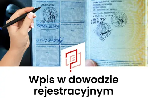 Ręka z długopisem nad dowodem rejestracyjnym. Wpis w dowodzie rejestracyjnym, gaz-lpg, data 2011.11.25.