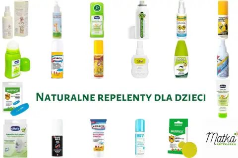 Kolekcja produktów, które odstraszają komary i kleszcze, w tym spraye, roll-ony i plastry.