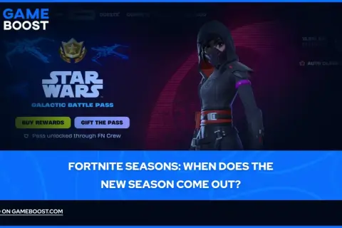 Postać z gry Fortnite w stroju z motywem Gwiezdnych Wojen. Widoczny napis "Galactic Battle Pass" sugeruje, który jest sezon Fortnite.