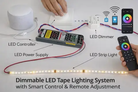 System oświetlenia LED RGB z pilotem i aplikacją. Różne rodzaje taśm LED RGB można kontrolować zdalnie.