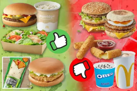 McMuffin, burgery, sałatka, wrap, frytki z serem, McFlurry i inne produkty McDonald's.