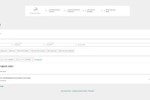 Panel zarządzania ofertami na marketplace. Widzisz tu kroki do rozpoczęcia sprzedaży, filtry ofert i przycisk "Dodaj nową ofertę".