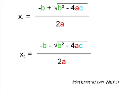 Wzór na x1 x2: pierwiastki równania kwadratowego. x1 = (-b + sqrt(b² - 4ac)) / 2a, x2 = (-b - sqrt(b² - 4ac)) / 2a.