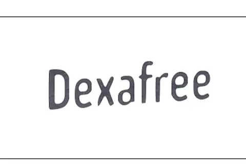Napis "Dexafree" w ciemnoszarym kolorze, na białym tle.