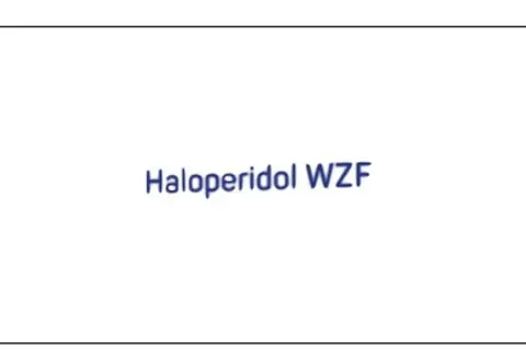 Napis "Haloperidol WZF" na białym tle.