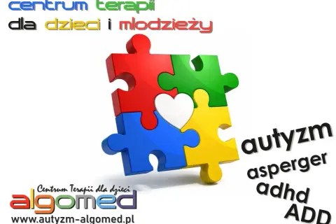 Kolorowe puzzle tworzące serce symbolizują centrum terapii dla dzieci. Autyzm, asperger, adhd, add – ćwiczenia terapeutyczne pomagają.