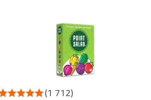 Pudełko gry karcianej Point Salad z kolorowymi warzywami. Gracze zbierają punkty, tworząc idealną sałatkę.
