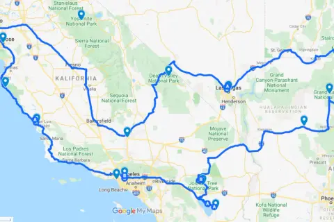 Trasa podróży po zachodnim wybrzeżu USA: San Francisco, Yosemite, Dolina Śmierci, Las Vegas, Wielki Kanion.