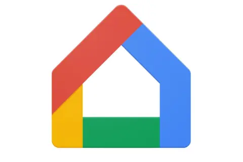 Logo stylisé d'une maison aux couleurs de Google Assistant Home : rouge, bleu, jaune et vert.