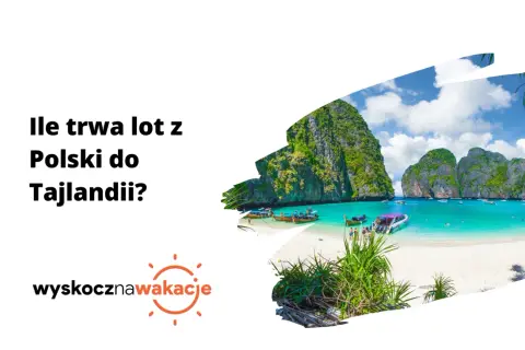 Ile trwa lot do Tajlandii? Tropikalna plaża z turkusową wodą i łodziami zaprasza na wymarzone wakacje.