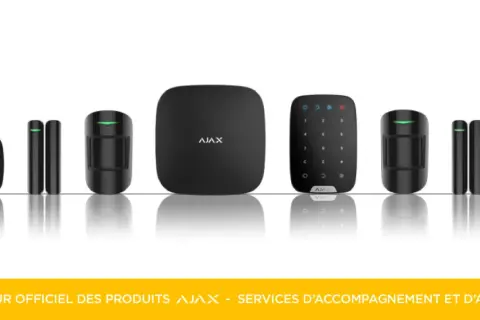 Ensemble d'appareils de sécurité sans fil Ajax : hub, détecteurs, clavier et télécommandes. Un système Ajax pour une protection fiable.