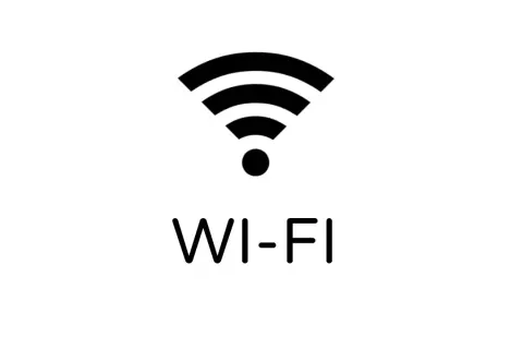 Ikona Wi-Fi z tekstem "WI-FI". Sygnał sieci bezprzewodowej, prawdopodobnie w standardzie 802.11n, gotowy do połączenia.