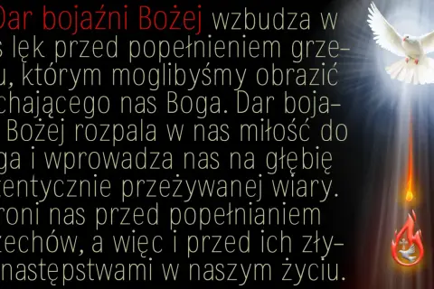 Biały gołąb z rozpostartymi skrzydłami, symbol Ducha Świętego, zstępuje w promieniach światła. Tekst nawiązuje do Psalmu 112.