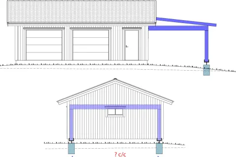 Ritning av garage med carport. En gratis carport ritning som visar konstruktion och mått.