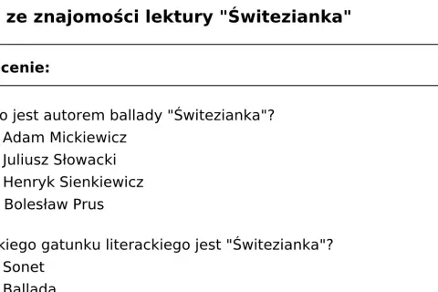 Świteź Mickiewicza: opracowanie, ćwiczenia i analiza lektury