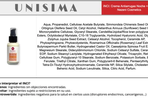 Crema antiarrugas Nezeni Cosmetics +50. Análisis INCI revela ingredientes buenos y a evitar. ¡Lee las opiniones!