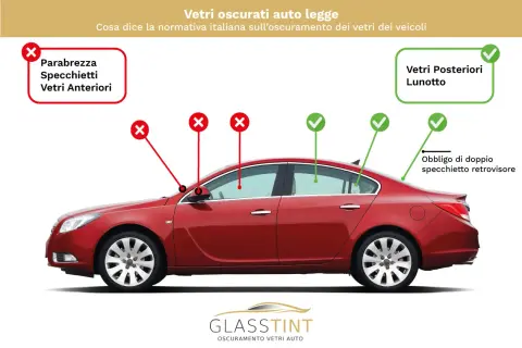La normativa italiana vieta di oscurare i vetri anteriori, parabrezza e specchietti. I vetri posteriori e il lunotto possono essere oscurati.