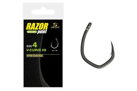 Haczyk karpiowy Carp Spirit Razor V-Curve XS, rozmiar 4, z powłoką PTFE.