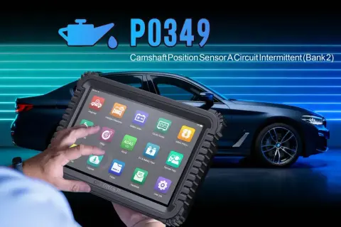 Diagnostyka P0349: objawy czujnika położenia wału, awaria obwodu przerywanego (Bank 2). Tablet diagnostyczny iCarsoft GR Ultra P.
