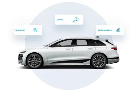 White station wagon with icons for fuel, service, and depreciation.