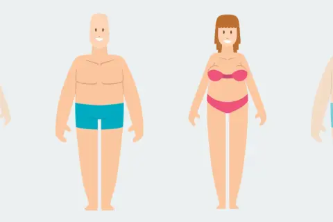 Uomini e donne con corporature diverse, che illustrano il concetto di endomorfo significato.