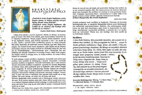 Modlitwa do św. Jacka i Matki Bożej z Medziugorja. Obraz Matki Bożej i tekst o apostolacie Margaretka.