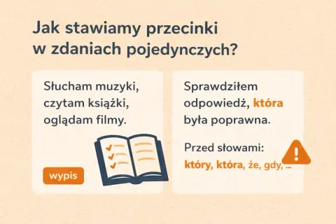 Jak nauczyć się stawiać przecinki? Przykład: "Sprawdziłem odpowiedź, która była poprawna." Przecinki stawiamy przed "który", "która", "że", "gdy".