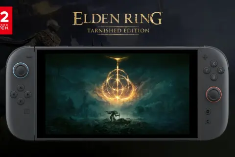 Elden Ring Tarnished Edition na Nintendo Switch. Gra z mrocznym światem i potężnym symbolem na ekranie konsoli.